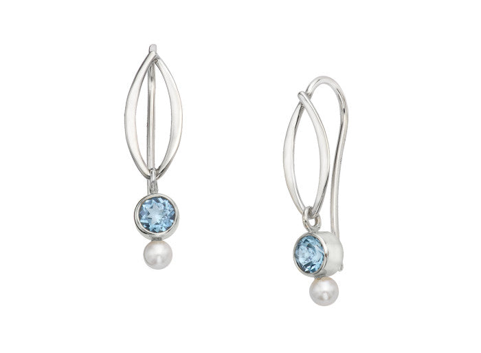 Ed Levin Dew Drop Earring Sterling Silver, Blue Topaz, and Freshwater Pearl