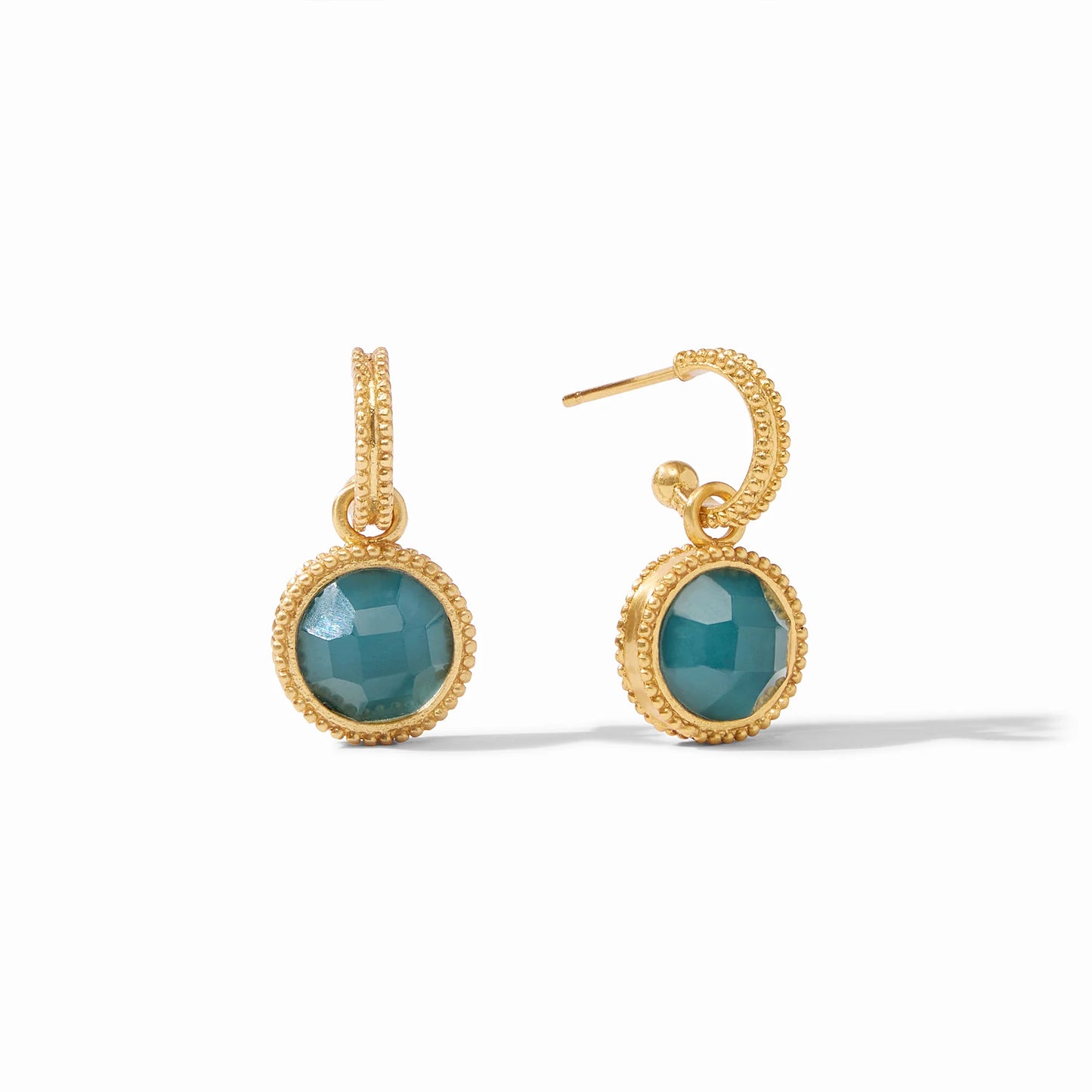Julie Vos - Fleur-de-Lis Hoop & Charm Earring Iridescent Peacock Blue