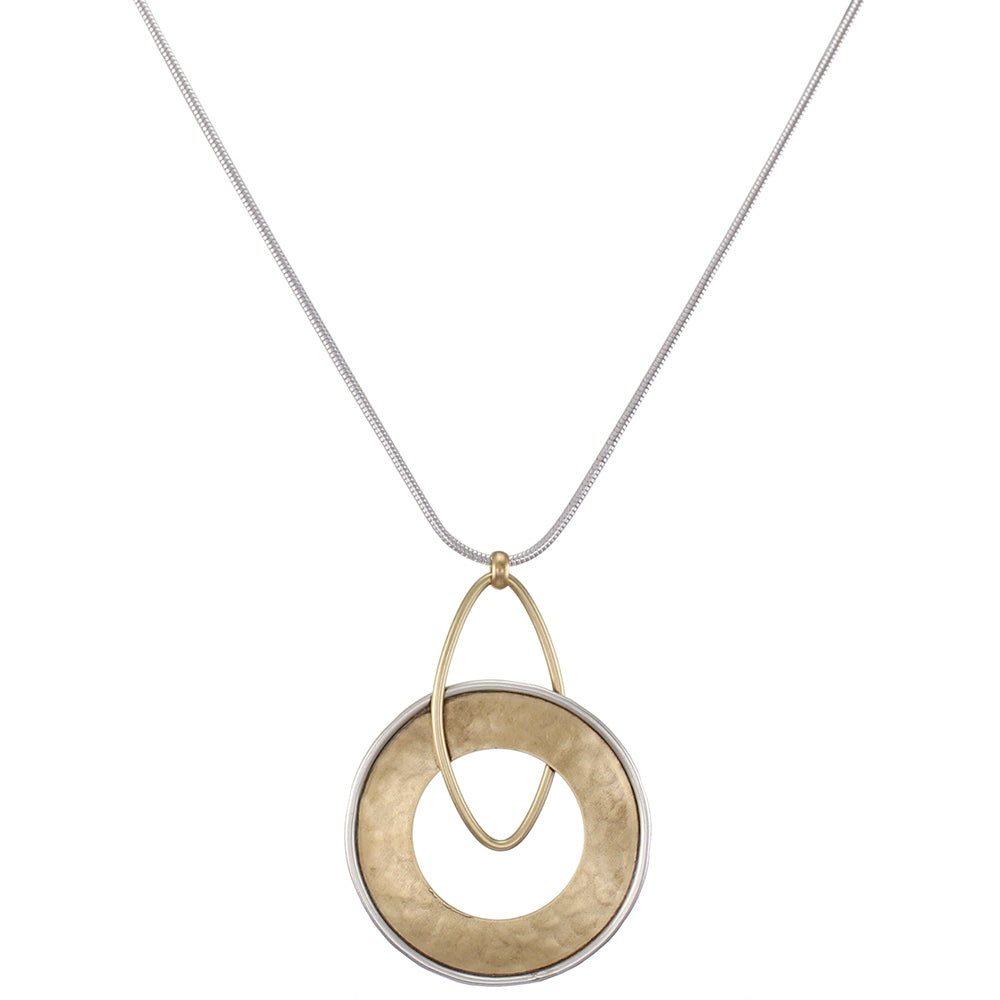 Marjorie Baer Large Wide Ring with Wire Edge and Interlocking Oval Ring Necklace