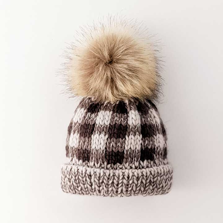 Huggalugs - Grey Buffalo Check Pom Pom Beanie Hat