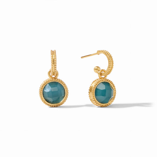Julie Vos - Fleur-de-Lis Hoop & Charm Earring Iridescent Peacock Blue