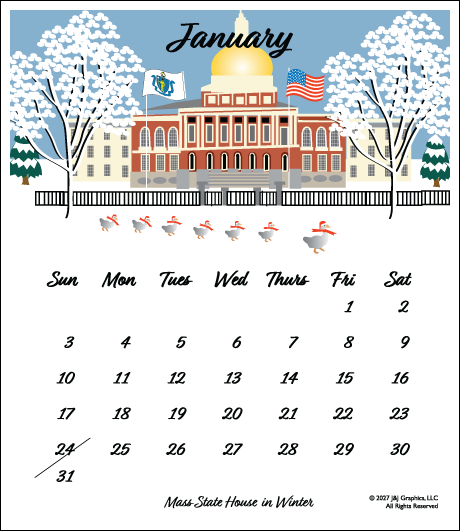 2027 J&J Graphics Boston Jewel Case Calendar
