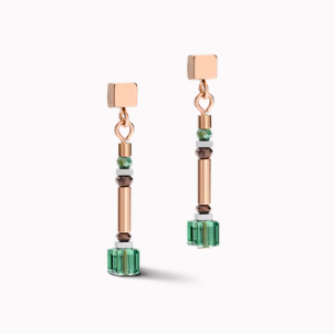 COEUR DE LION Earrings GeoCUBE shades of green-petrol